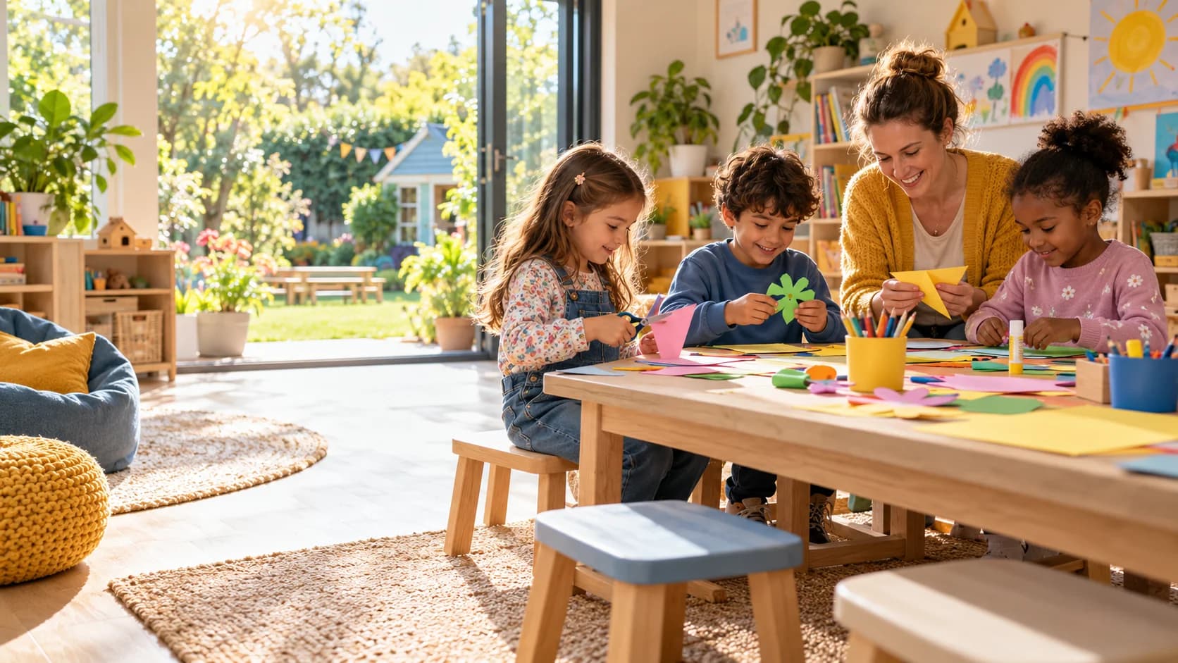 Illustration : atelier créatif pour enfants encadré par une animatrice